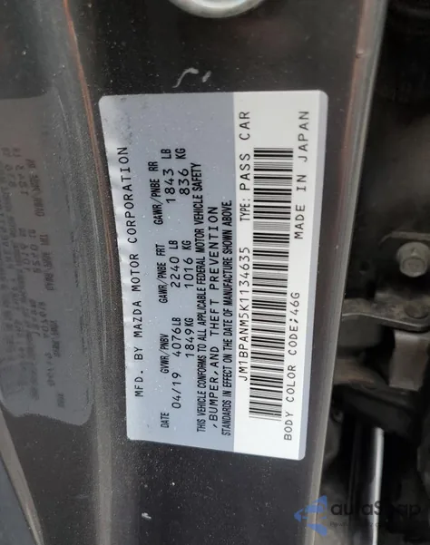 2019 Mazda 3 Premium из США, поврежденный, VIN JM1BPANM5K1134635